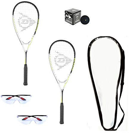 Dunlop Sports Squashschläger-Set für Anfänger (enthält 2 Schläger, 2 Augenschutz, 1 Ball, Abdeckung)