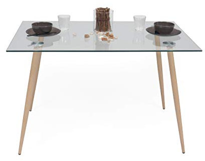 Homely - Mesa de Comedor o Cocina Cairo Antique | Mesa de Diseño Nórdico | Mesa de Cristal | Mesa de Comedor, Cocina, Salón | Patas de Metal Acabado Madera | de 120x79,5 cm | Color Roble