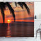 ABAKUHAUS Exotisch Duschvorhang, Sonnenaufgang auf Meer und Palmen, Stoffliches Gewebe Badezimmerdekorationsset mit Haken, 175 x 180 cm, Gelb Orange