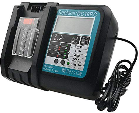 3A DC18RC - Caricatore di ricambio per Makita 14,4 V, 18 V, batteria BL1850, BL1850B, BL1840B, BL1840, BL1830, BL1815, BL1415, BL1430, BL1440, BL1450, 194204-5 (Con schermo a LED)