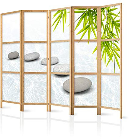 decomonkey Paravent Raumteiler Innen Bambus Spa 225x171 cm 5 Teilig Room Divider Wall Raumteiler Stehend Trennwand Sichtschutz Spanische Wand Sichtschutzwand Wohnzimmer Holz Zen Orient Japan