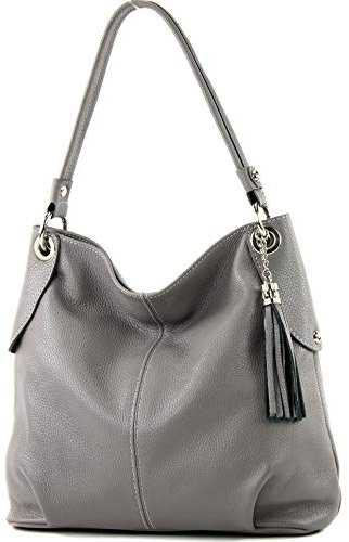 modamoda de T185 Damen Leder Schultertasche Handtasche handmade in Italy, Farbe:Quarzgrau