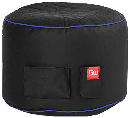Gamewarez Sitzsack-Hocker 50x30 cm Kunstleder mit EPS-Perlen Füllung - Fußhocker Hocker – Gaming-Hocker, Sitzhocker, Fußhocker zum Zocken, mit Seitentasche, Made in Germany, schwarz-blau
