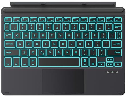 MoKo Tastatur Typen Hülle für Surface Go 4 2023/Go 3 2021/Go 2 2020/Go 2018, Schlank Kabellos Bluetooth Tastatur mit Touchpad, 7-Farbig LED Hinterleuchtung, Eingebaut Wiederaufladbar Akku, Schwarz