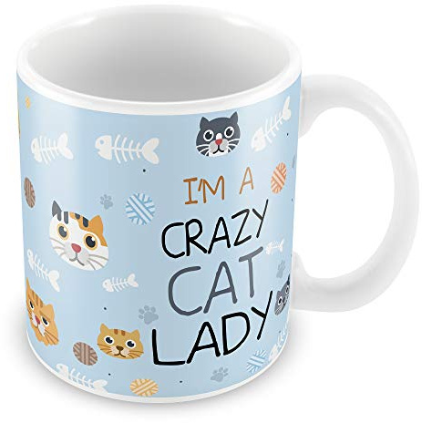 Red Ocean Crazy Cat Lady Mug Funny Mum Nan Birthday Christmas from Cat Pet Gift Funny Present
