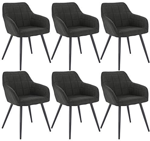 WOLTU Esszimmerstühle 6er Set Esszimmerstuhl Küchenstuhl Polsterstuhl Design Stuhl mit Armlehnen, mit Sitzfläche aus Stoffbezug, Gestell aus Metall, modern, Anthrazit, BH224an-6