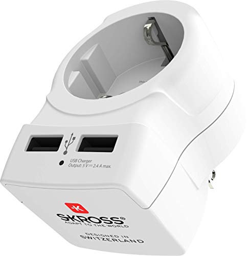 SKROSS - 1.500281 Europe to USA USB | Adaptateur de Voyage Europe vers USA, 2 USB 5V/2.4A - Tension et Puissance 100V - 1500 W/250 V - 3750 W - Protection Anti-Choc électrique