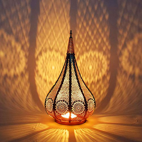 Orientalische Laterne aus Metall Ezana Gold 36cm | Marokkanische Gartenlaterne für draußen oder innen | Marokkanisches Orientalisches Windlicht Gartenwindlicht hängend oder zum hinstellen