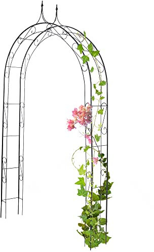 KADAX Rosenbogen, Gartenbogen für Kletterpflanzen, Rosen, Garten, Pergola, pulverbeschichteter Stahl, Gartenlaube, wetterfest, Rankhilfe, Torbogen, Spalier, Deko, Schwarz (27 x 145 x 281 cm)