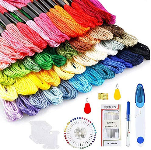 Stickgarn,TOPSEAS 221pcs Stickerei Kreuzstich set mit 150 Farben Embroidery Floss für Freundschaftsbänder Kit Stickerei Basteln Leisure Arts Kreuzstich Nähgarne Häkeln