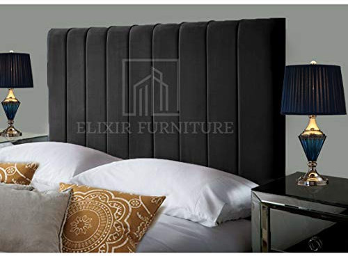 Portland Handmade Headboard Divan Bed Headboard | Plush Velvet Headboards for 4ft6 Double Size Bed | Elegant design with wooden material headboards for beds (Black, 4ft6 Double Height-36inch)