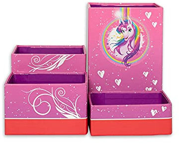 ROTH Stifteköcher Set - Einhornportrait, Stiftehalter mit 4 faltbaren Boxen aus Pappe Kinder Schreibtisch Organizer