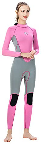 PAWHITS Womens Wetsuit 3mm Thermal Long Sleeve Neoprene Wetsuits Full Length for Diving Swimming Pink