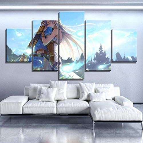 YUANJUN Wanddekoration Design Wandbild 5 Teilig Premium Poster Stilvolles Set Mit Passenden Bilder Als Wohnzimmer Deko Bilderrahmen Leinwandbild Zelda Liebesspiel