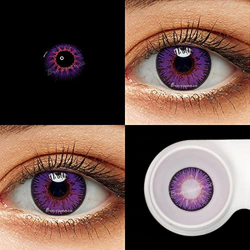 Bio-essence Pack Lentillas Cosplay de Hidrogel blandas 1 par Lentes de contacto color violeta sin graduación. Duración: 12 meses. Incluye de regalo estuche y 10ml de solución. Color Vka Purple