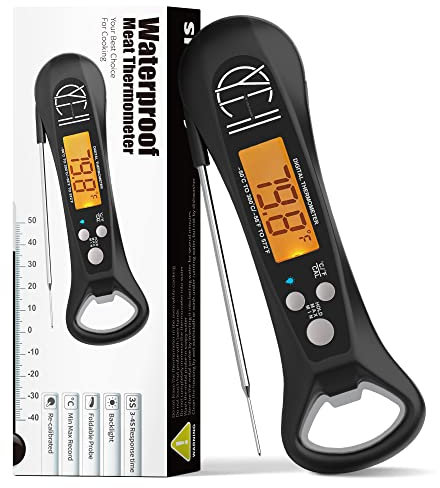 “Can You Handle it!” Digital Meat Thermometers, Cooking Thermometer IP67 Waterproof, Foldable Long Probe, Auto On/Off, Display Digital Food Thermometer for Cooking, BBQ, Water, Meat, Milk (Black)