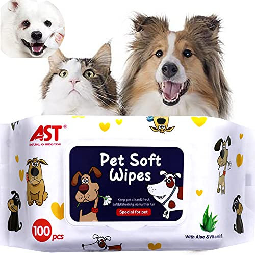 petjanicahome Feuchttücher für Haustier Hund Katze Feuchttuch Hypoallergen Bio-Reinigungstücher für Körper, Pfoten, Ohr, Gesicht - Duftfreie Hypoallergene, Natürliche, (2 Packung / 200 Stück)
