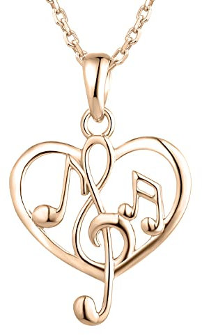 Starnny Musik Herz Kette Damen Silber 925 Anhänger Halskette Symbol Höhenschlüssel mit weiß Kette Geschenk für Sie Fraun