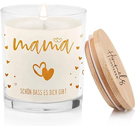 Himmelsflüsterer - Duftkerze im Glas - Mama Geschenk | Mittelgroß | weiß | Vanille Duft | Handgemacht | 100% Sojawachs | 200 g Wachs | 50h lange Brenndauer | Geschenke für Mama Geburtstag