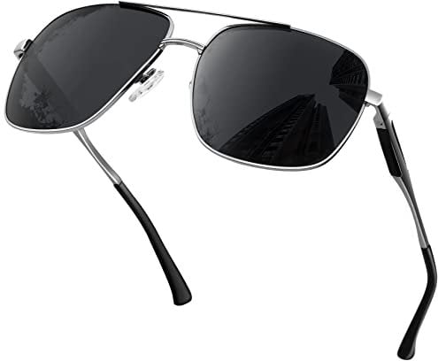 KANASTAL Groß Sonnenbrille Herren und Damen Retro Klassische Polarisiert Sonnenbrille mit Premium Quadratisch Metallrahmen UV400 Schutz, Silber Rahmen Schwarz Gläser