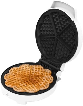 Cecotec Elektrisches Waffeleisen Fun Gofrestone Round 1000 W, Edelstahl-Oberfläche, 1-5 Waffeln, Herzform oder 1 große Waffel, Antihaftbeschichtung, gleichmäßige Garung, Leuchtanzeige