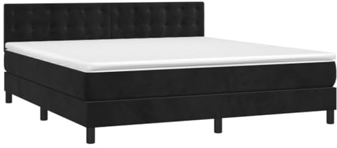vidaXL Boxspringbett mit Matratze LED Polsterbett Bett Doppelbett Bettgestell Bettrahmen Lattenrost Hotelbett Schlafzimmerbett Schwarz 160x200cm Samt
