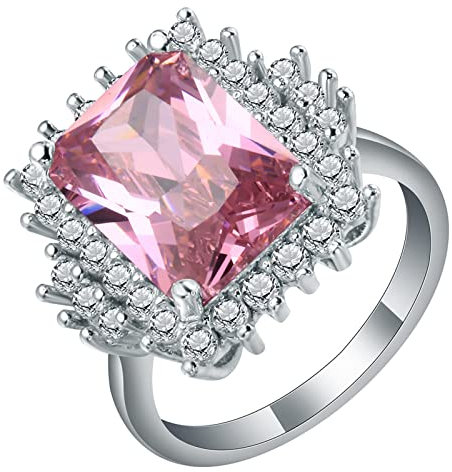 Statement Ring, Damen Freundschaftsringe aus Silber 4-Zacken-Rosa Strahlend Zirkonia Schmuck Zum Valentinstag Größe 62 (19.7)