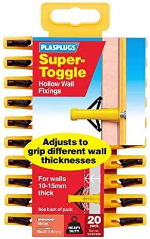 20 x Plasplugs Super Toggle Raw Plug Fixings for Plasterboards and Hollow Walls