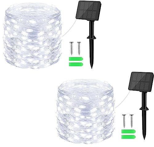 Solar String Lights Outdoor Garden,Cshare Total 200LED 2x10M Solar Powered Fairy Lights Copper Wire 8 Modes Waterproof Lights for Yard,Christmas Tree,Home,Bedroom,Gate Indoor/Outside Decor(Cool White)
