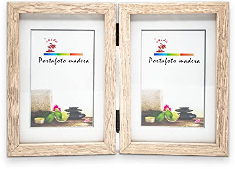 BESCH Marco de Fotos Doble Plegables 10X15CMX2 de Madera con Diseño Sencillo Multiusos para Dos Fotos 4x6 Pulgadas