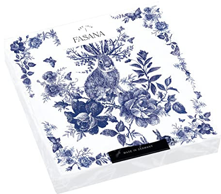 20 Servietten Märchen mit Hase blau | Tiere | Wald | Porzellan-Muster | Jagd | Jäger | Tischdeko | Decoupage | Serviettentechnik 33x33cm