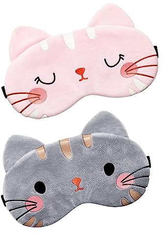 SJBAUTYO 2 Pcs Masque de Sommeil Animal,Masques de sommeil,Enfant Bandeau de Nuit Yeux en Peluche Occultant Mignon,pour Enfants Hommes Femmes Voyage Sieste