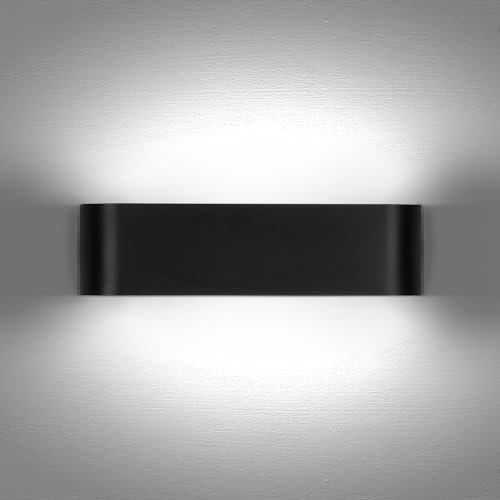 Lightess LED Wandleuchte Innen Schwarz Wandlampe Modern Up Down Licht Wandbeleuchtung Kaltweiß 6000K Treppenhuas Beleuchtung 16W IP44 Flrulampen für Wohnzimmer Schlafzimmer Flur, aus Aluminium