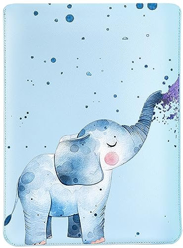 MAYCARI Slim Blue Waterproof Laptop Sleeve Bag 13-14 Inch, Light Weight Fuax Leather Protective Laptop Sleeve Case, Cute Blue Elephant Print 13-14 Inch Case for Girls Women Boys
