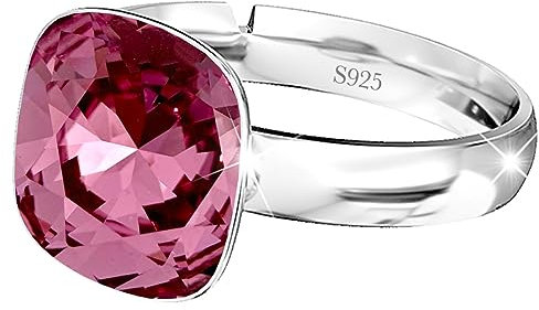 925 Sterling Silber 44 farben Ringe für Damen Verstellbarer mit Marken Kristalle, Glänzend Cubic Zirkonia Ring Fingerring Kommt in Schmuck Geschenk Box (Rose)