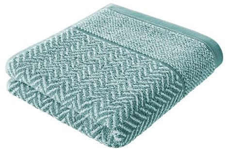 herzbach home Handtuch Duschtuch 100% Baumwolle Gemustert (Ozeangrün/Weiß, Duschtuch 70x140 cm)