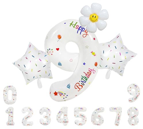 Foil Luftballon 9 Helium Folienballon Zahlen Ballon XXL Folien Weiß Ballon 9 Geburtstag 81cm/32inch