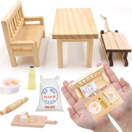 9 Pezzi Mini Cibo da Creare Cucina, FUKPO Miniature Oggetti Cibo in Miniatura da Creare Uova Olio Tavolo Sedie 1 12, Oggetti in Miniatura Cibo Set di Accessori Casa Delle Bambole di Natale