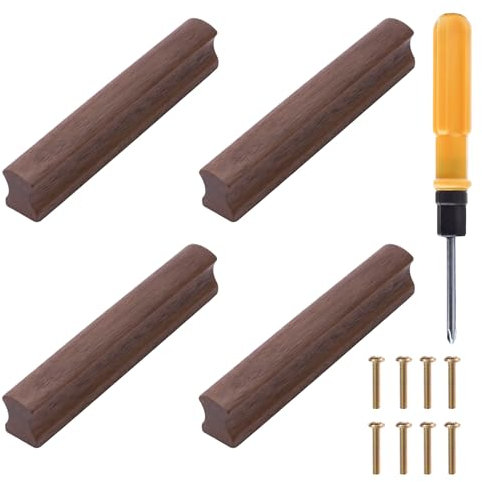 NAKUPENDA 4 Stück Schrankgriffe Holz Griff Schubladengriff Holz Möbelgriff Holztürgriff Türgriff Schrankgriff für Tür Schrank Schublade,96mm Lochabstand(Schwarze Walnuss)