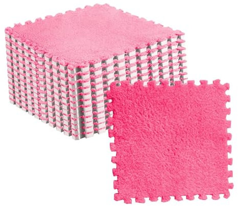 10 Pièces 30x3 0cm/11.8x11.8in Tapis de Sol en Mousse de Puzzle en Peluche, Tapis de Jeu Antidérapant pour le Sol de la Pièce (Rose rouge)