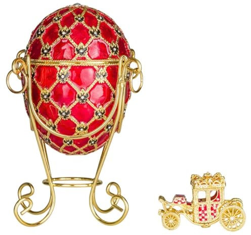 danila-souvenirs Fabergé-Stil Krönungs Ei Schmuckkästchen mit Kutsche 19 cm rot