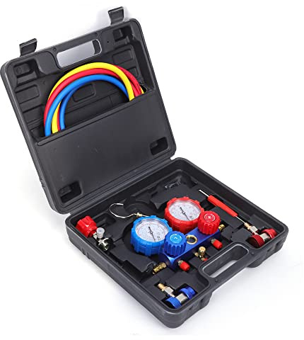 2Wege Klimaanlage Split Monteurhilfe M/3Füllschläuche&Manometer FürR40,R22,R134a,R404a,Schauglas zur Kontrolle des Kältemittelflusses
