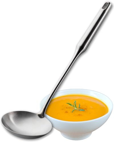 Sabatier - Cucharón profesional de metal grande, acero inoxidable pulido satinado. Herramienta de cocina resistente. Perfecto para servir sopas, salsas y guisos. Apto para lavavajillas