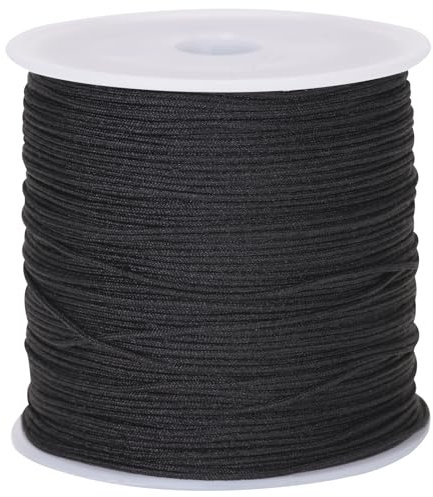 jijAcraft 0,8 mm Nylonschnur, Schwarze Nylon Faden für Armbänder, 92M Schnur Perlenschnur für Freundschaftsarmband, Halskette Geflochten, Schmuckherstellung und DIY Basteln