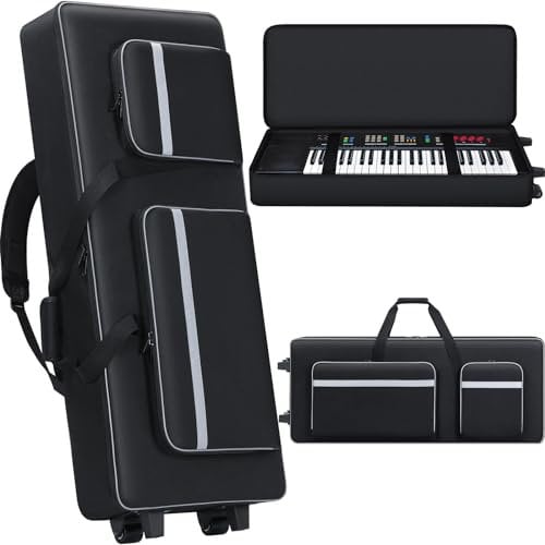 Aleemin 49 Key Keyboard Case with Wheels (36.6x14.9x4.7) | Soft Padded 49 Key Keyboard Case Rolling Bag with Multi-Pocket | 49 Key Keyboard Case Gig-Bag with Roller & Handles & Shoulder Straps