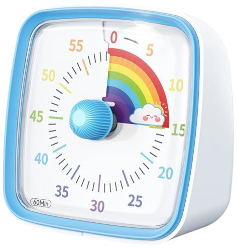 Yunbaoit Minuteur Visuel pour Enfants et Adultes, Minuteur à Décompte de 60 Minutes avec Fonction Flash Silencieuse, Motif Arc-en-Ciel, Timer Enfant pour Salle de Classe, Maison, Cuisine (Bleu)