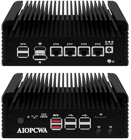 AIOPCWA Core i3 N305 Firewall Mini PC Octa Core, 4 x 2.5 GBE i226V LAN Fanless Router Computer, Barebone, Micro Firewall Appliance, Support Windows OPNsense, TF Card Slot