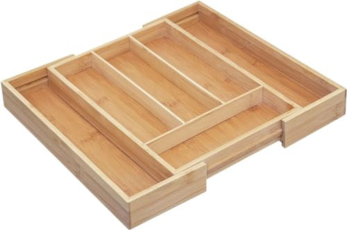 DAMDAM GO - Cubertero Cajon, Organizador de Cubiertos, Cubertero Mandera Bambu 6 Compartimentos - Extensible