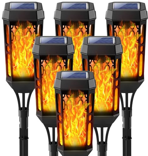 Joltix Lumière Flamme Solaire Exterieure, 6 Pièces 12 LED Etanche Lampe à Flamme Solaire, Torche Jardin Vacillante pour Décor, Lampe Solaire Exterieur avec Flammes Réalistes pour Patio,Chemins