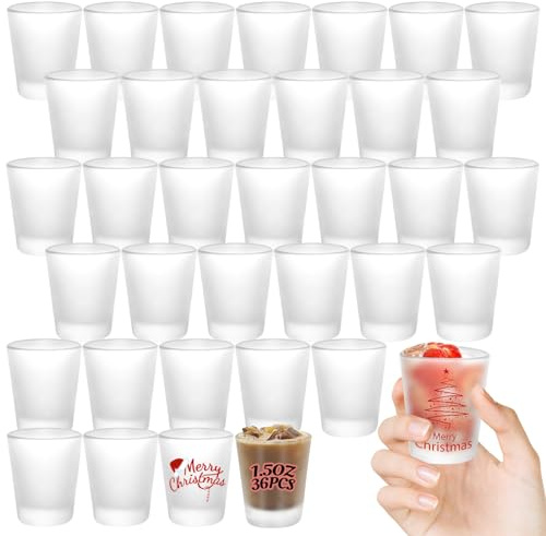 YOUKE OLA Sublimationsschnapsgläser, Becher mit schwerem Boden, Sublimationsrohlinge, niedliches Schnapsglas, Tumbler für Wärmepresse, personalisiertes Geschenk, Hochzeit, Party, mattiert, 42,5 g, 36